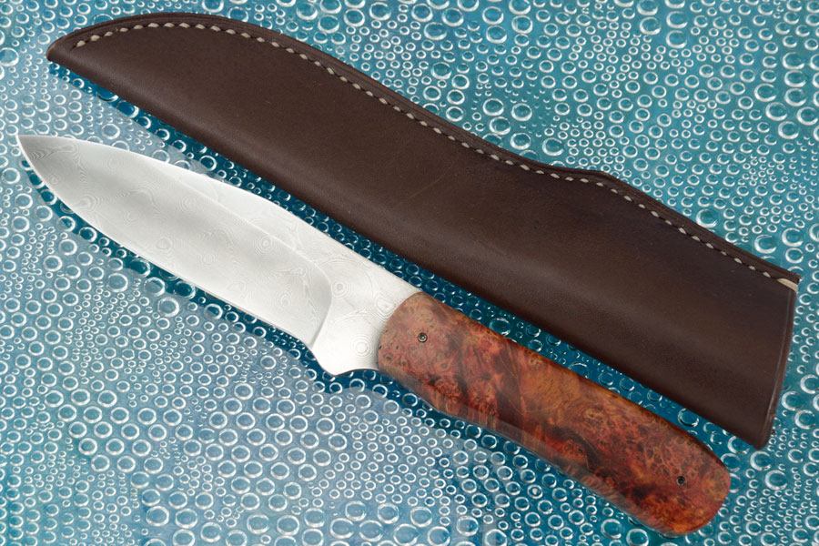 Damascus Clip Point Hunter with Maple Burl