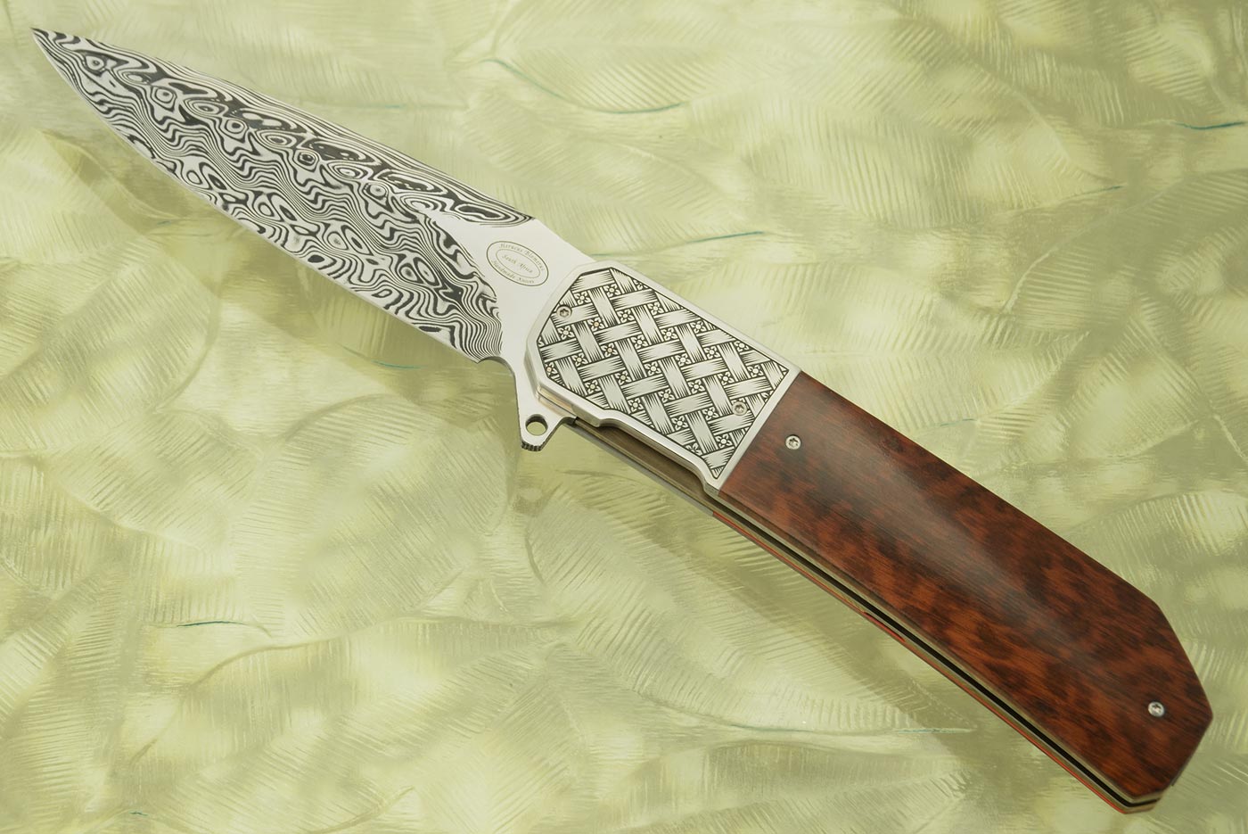 LL14 Flipper with Snakewood, Damascus, and Engraved Zirconium (IKBS)