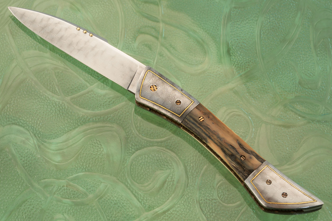 Mosaic Damascus Folder with Mammoth Ivory<br><i>Best in Show</i> and <i>Best Folder</i> - 8th Annual Idaho Traditional and Tactical Knife Show