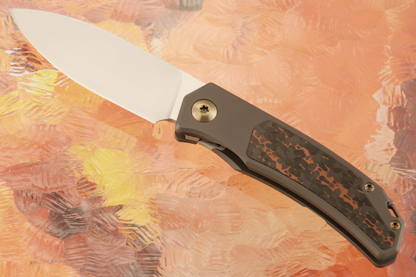 Urban SFL Framelock Front Flipper with Titanium and Copper Snakeskin FatCarbon - M390