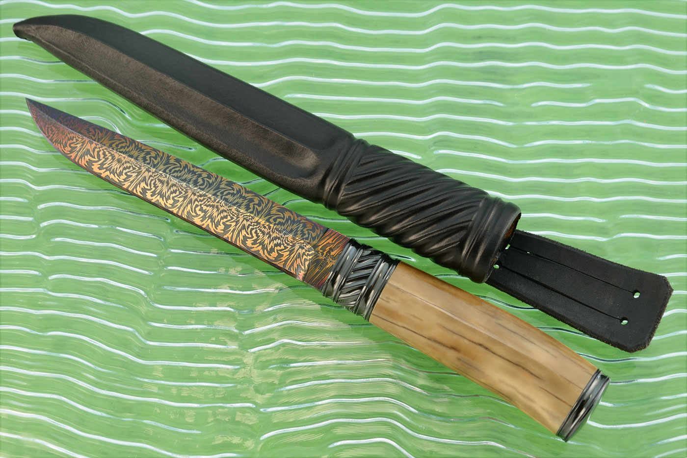 Damascus Long Hunter with Ancient Walrus Ivory