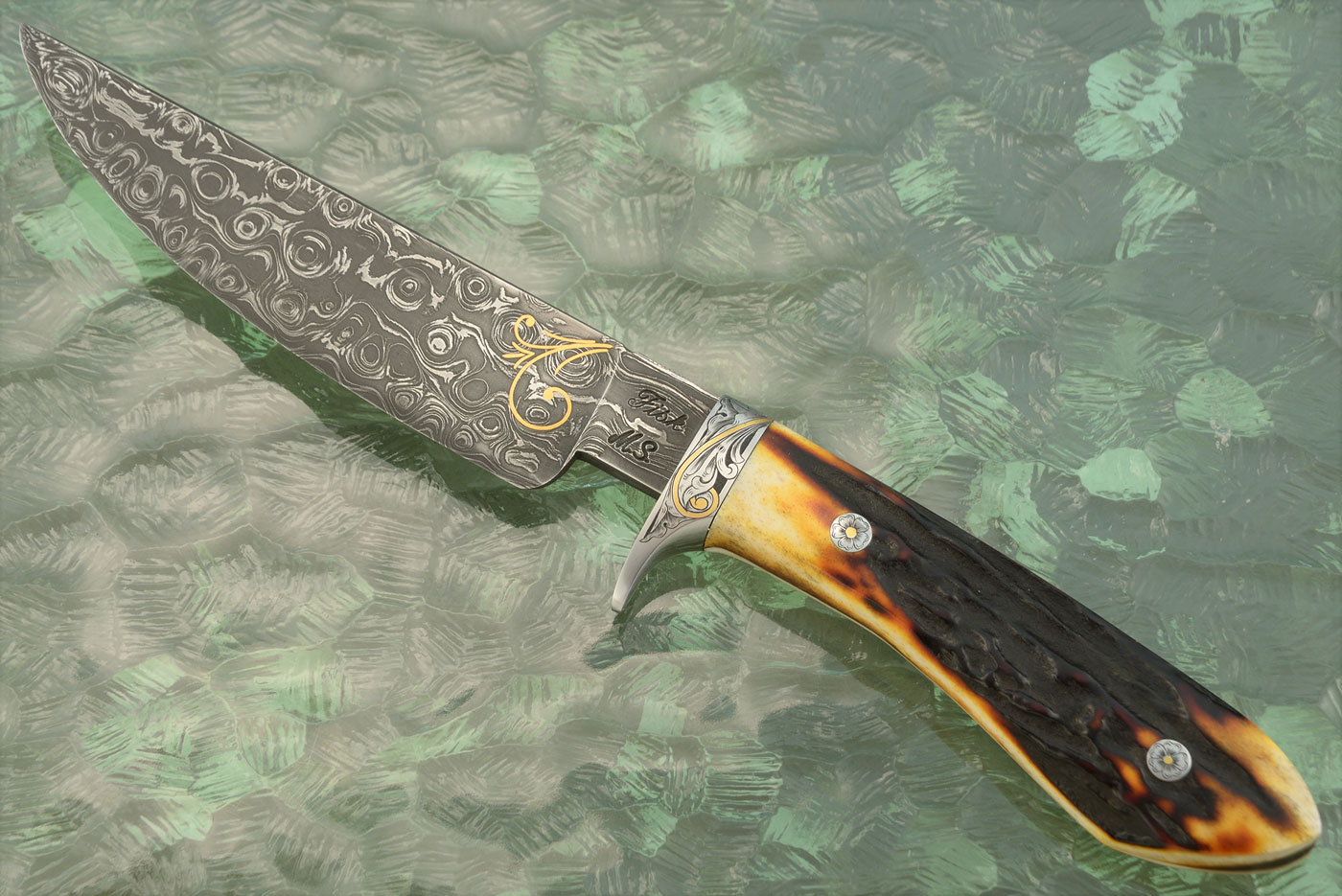 Engraved Damascus Sendero with Stag