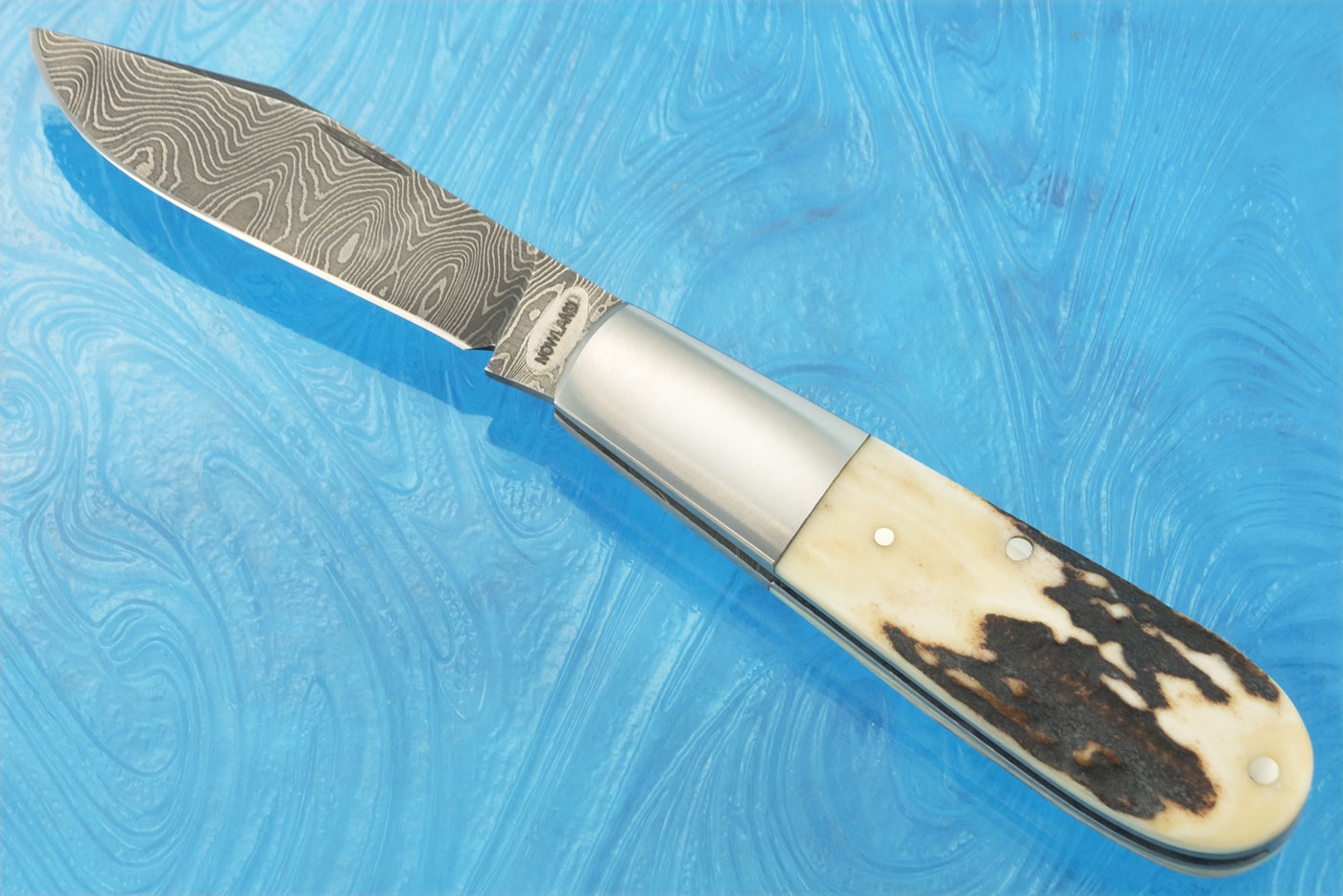 Damascus Barlow Slipjoint with Stag