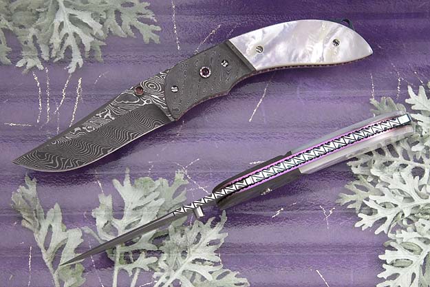 Damascus Folder with Mother of Pearl Scales