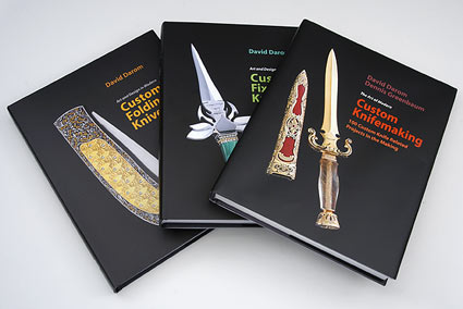 Three Books by Dr. David Darom: <i>Art and Design in Modern Custom Fixed-Blade Knives</i>, <i>Art and Design in Modern Custom Folding Knives</i>, and <i>The Art of Custom Knifemaking</I>