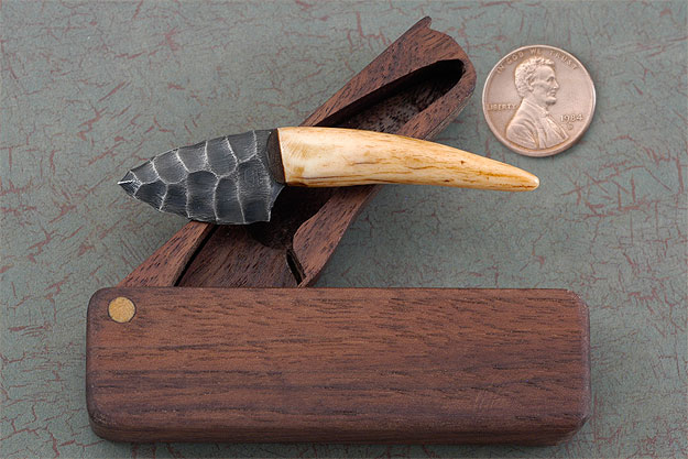 Miniature Prehistoric Style Elk Tine Knapped Steel Hunter