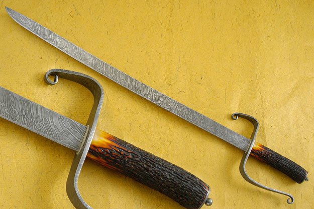 European Style Hunting Sword with Amber Stag