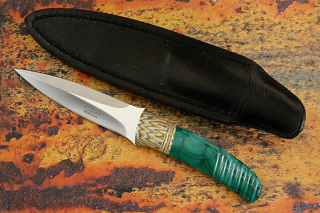Leaning Boot Knife with Malachite and Mokume