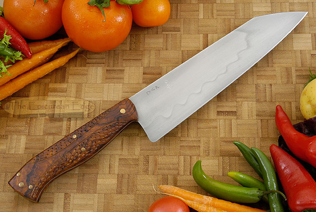 Chef's Knife with Carved Ironwood (Honyaki) - 8 in.