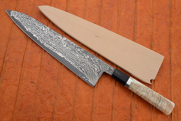 Chef's Knife (Gyuto) with Stainless Damascus San Mai and Muskox Horn (10-1/3