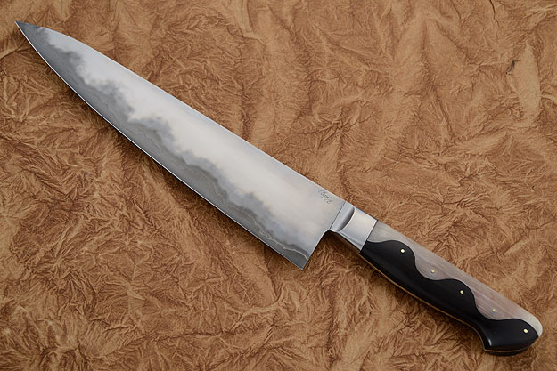 Chef's Knife (Gyuto) - San Mai with Sheep Horn and Ebony Waves (9-3/4