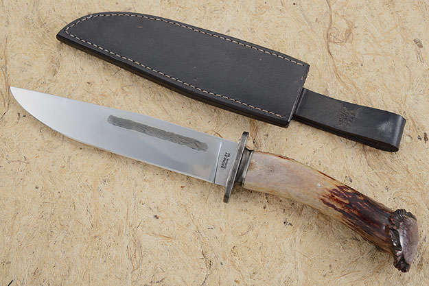 Stag Handled Bowie with Damascus Inlay