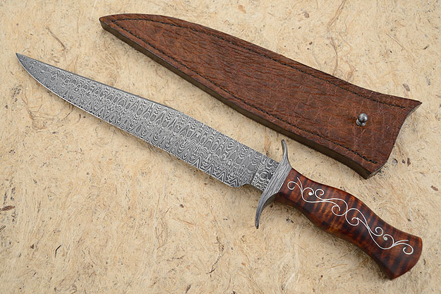Damascus S-Guard Bowie with Curly Maple