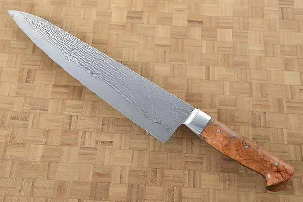 Chef's Knife (Gyuto) with Stainless Damascus San Mai and Cherry Burl (10-1/8