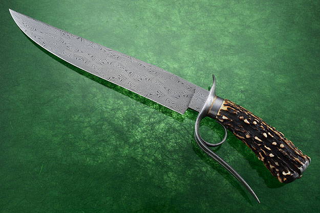 Damascus Split Ring Bowie with Stag