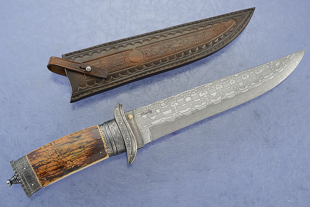 Damascus Bowie with Mammoth Bark