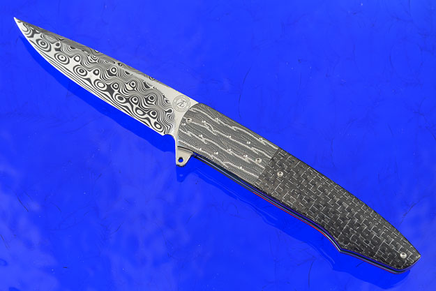 L19 Flipper with Damascus and Silver Strike Carbon Fiber (Ceramic IKBS)
