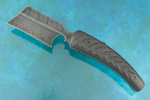 Tactical Damascus Butcher with Carved Carbon Fiber