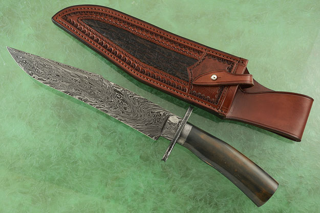Harpoon Tip Damascus Bowie with Ancient Walrus Ivory