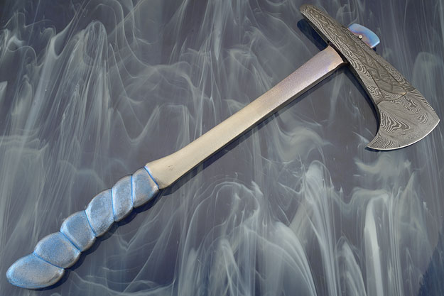 Damascus Axe with Carved Titanium