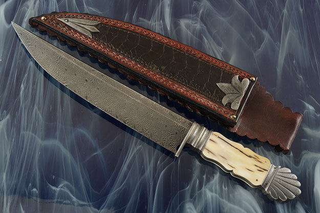 Fantail Damascus Bowie with Mammoth Ivory