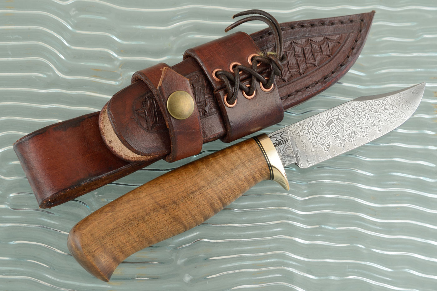 Damascus Clip Point Hunter with Curly Tambotie