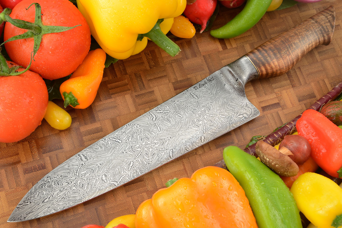 Chef's Knife (9-2/3 in.) with Curly Koa and Integral Mosaic Damascus