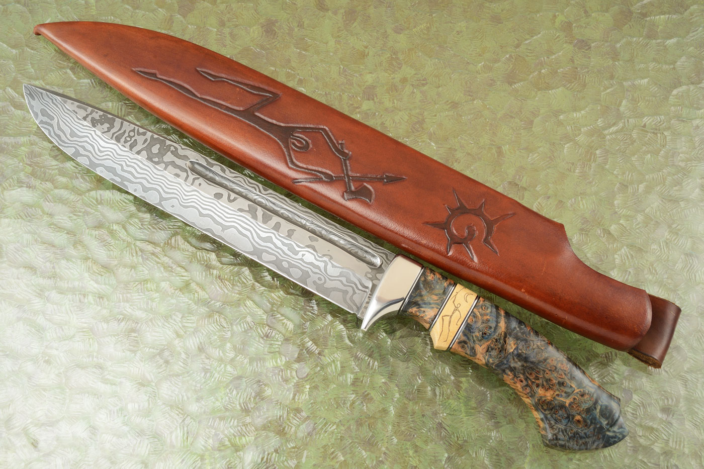 Petroglyph Camp Knife with Sallow Root and Mammoth Ivory