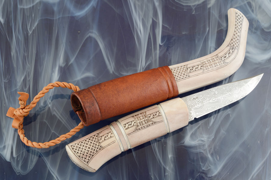 Sami Style Half Horn Hunter with Frost Pattern Damascus