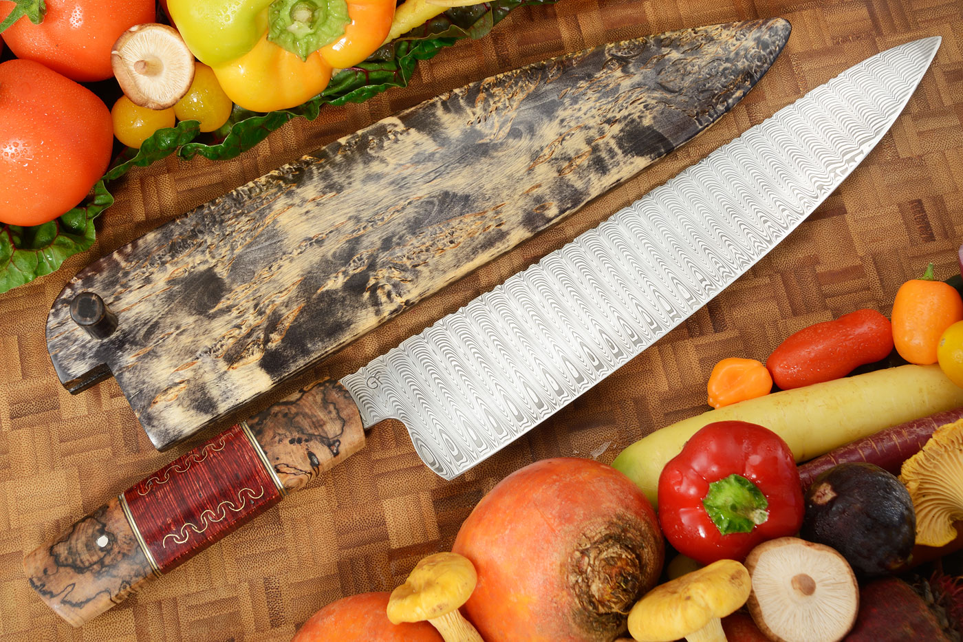 Damascus Chef's Knife with Spalted Birch (11-1/4
