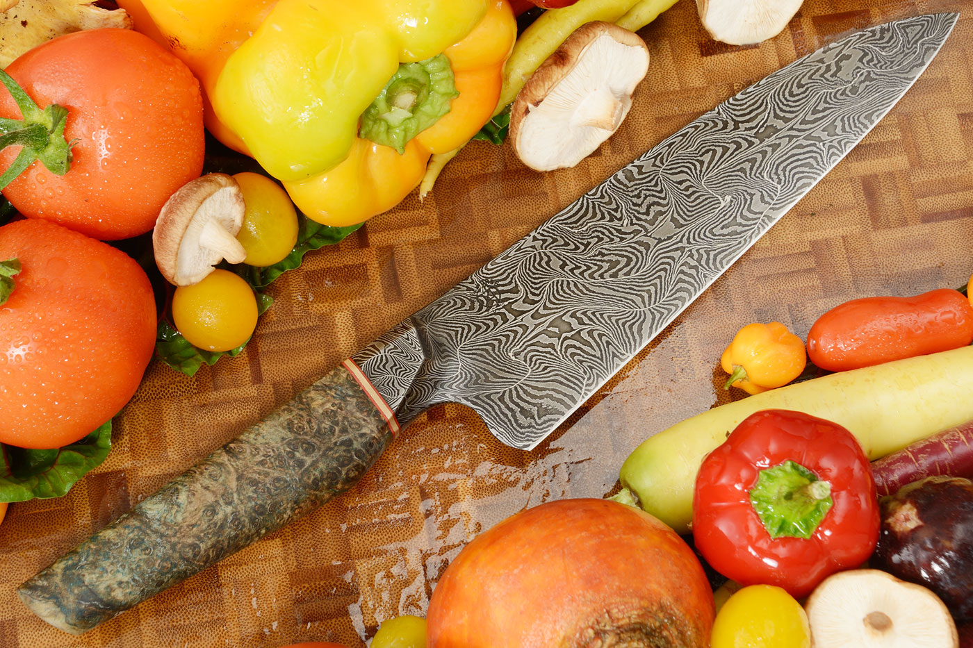 Integral Damascus Chef Knife (8 in) with Black Ash Burl