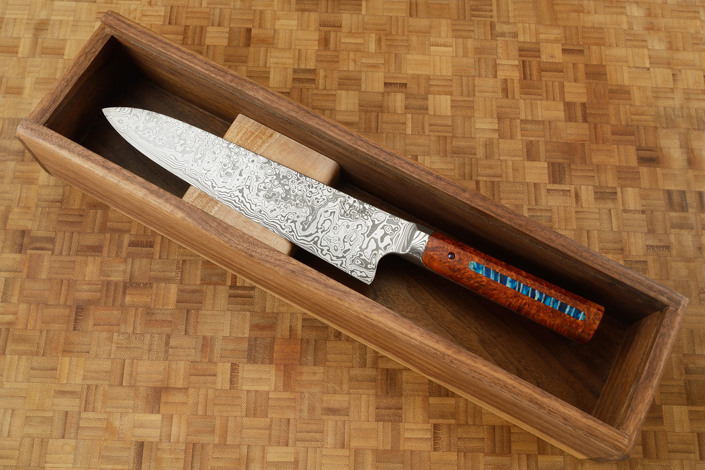 Integral Damascus Chef Knife (9-1/2 in) with Amboyna Burl and Mammoth Molar<br><i>Best Custom Kitchen Knife</i> - Blade West 2019