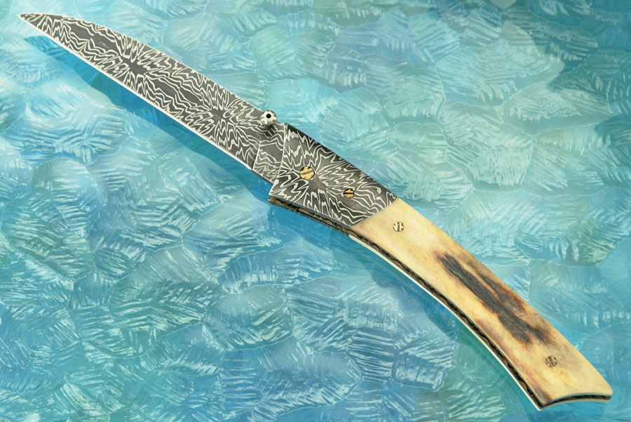 Mosaic Damascus Wharnecliffe Folder with Stag