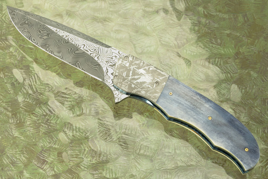 LL-BB Flipper with Mammoth Ivory, Damascus, and Meteorite (Ceramic IKBS)