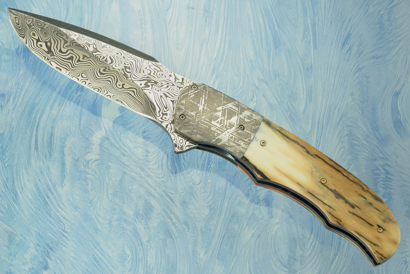 LL-BB Flipper with Mammoth Ivory, Damascus, and Meteorite (Ceramic IKBS)