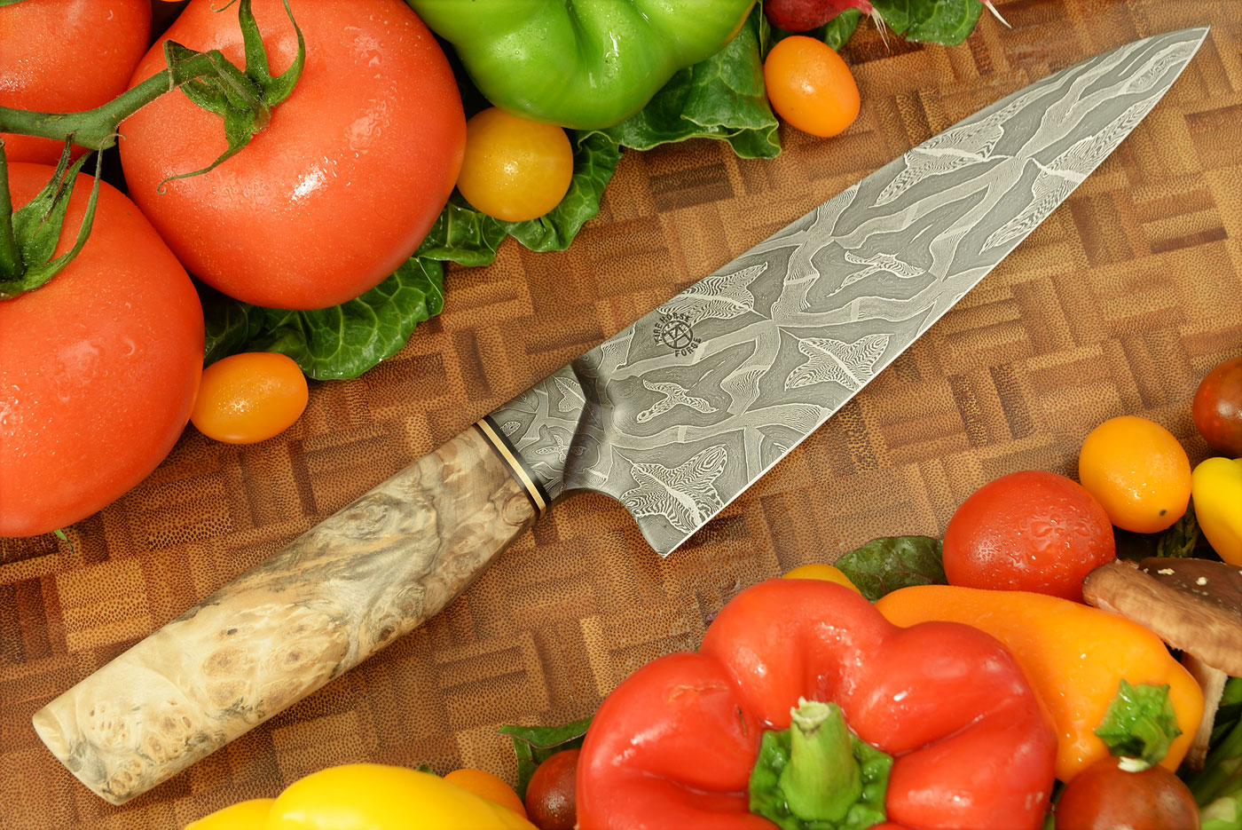 Integral Damascus Chef Knife (7-3/4 in) with Buckeye Burl