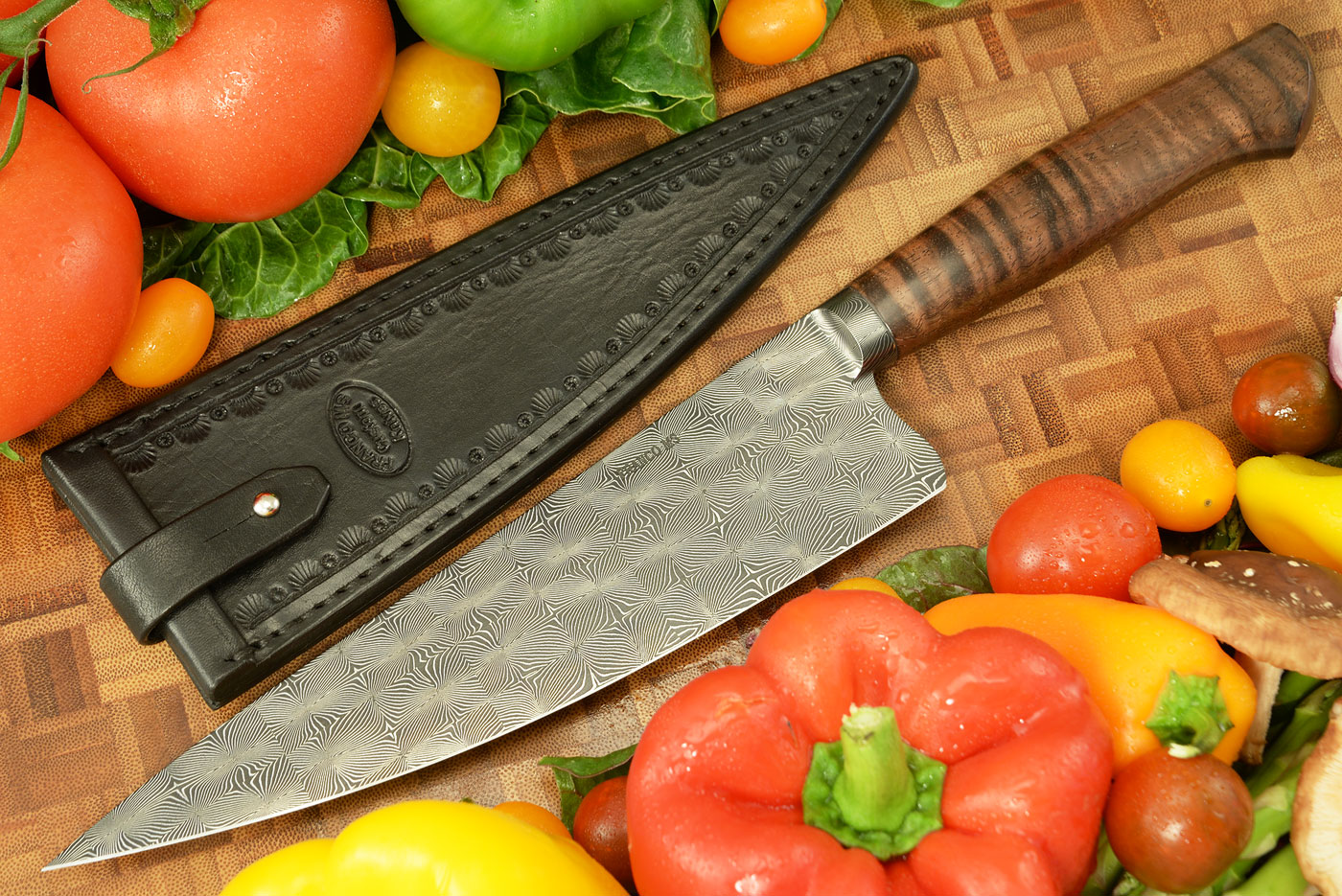 Integral Mosaic Damascus Chef's Knife (8-1/4 in) with Curly Koa