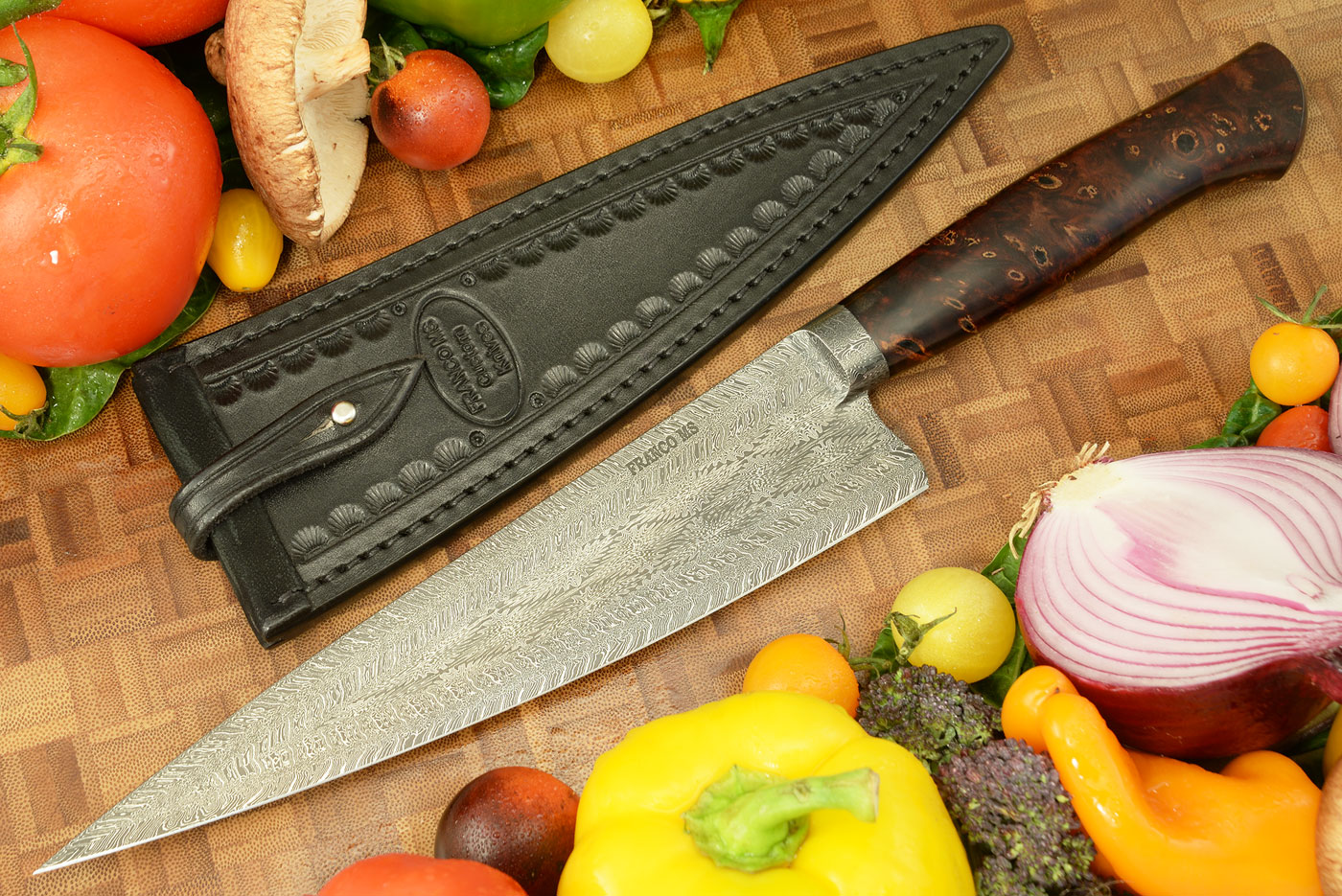 Integral Mosaic Damascus Chef's Knife with Buckeye Burl