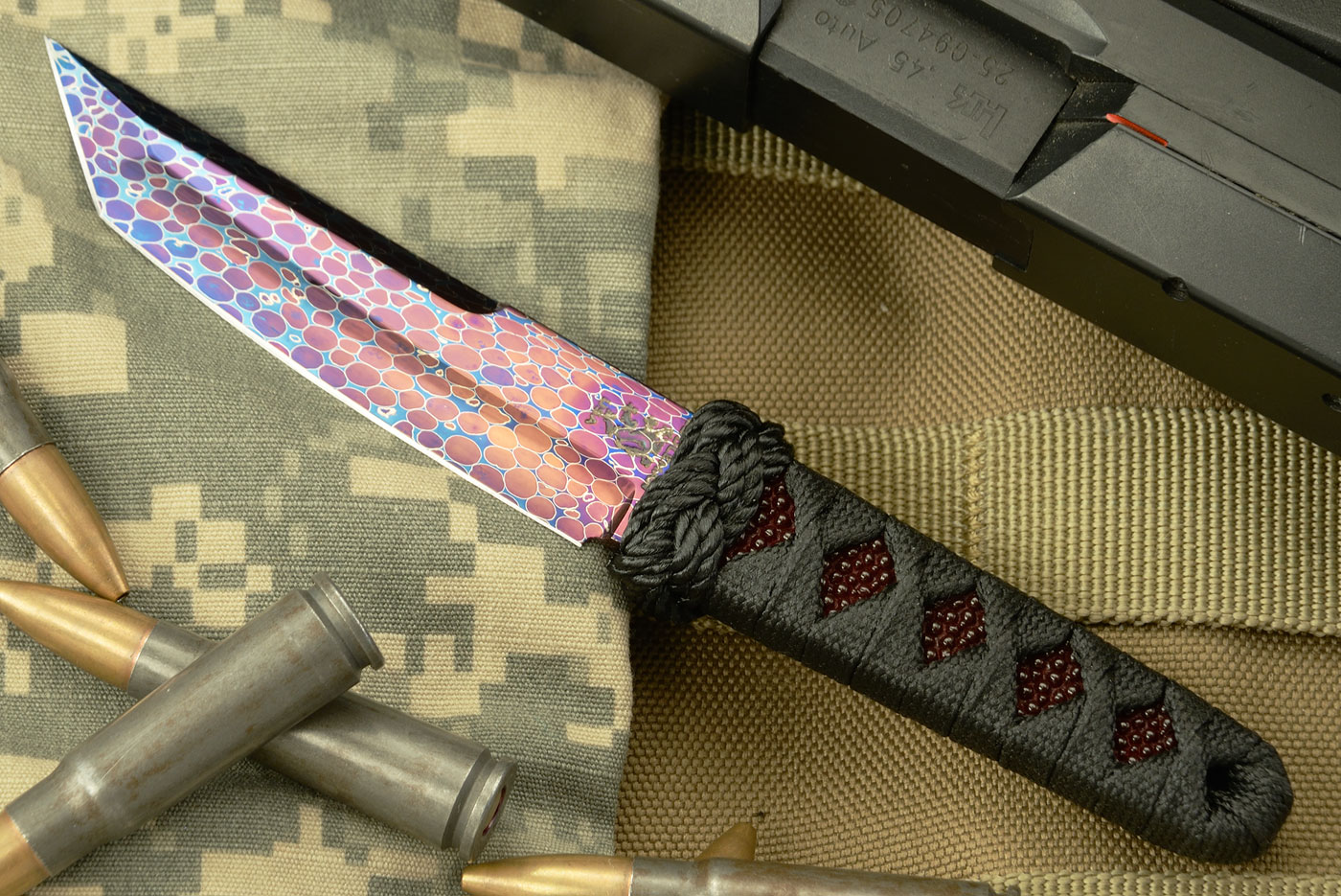 Mini Tanto with Dragonskin Damascus and Red Rayskin Wrap