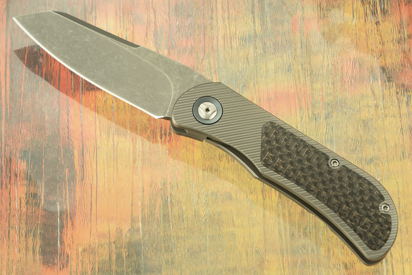 EXK SFL Framelock Front Flipper with Lightning Strike Carbon Fiber - Acid Washed, Sheepsfoot - M390