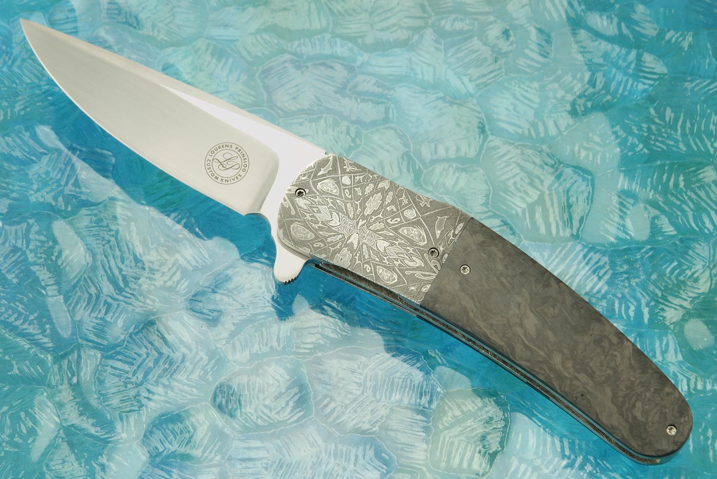 Flipper with Shred Carbon Fiber and Mosaic Damascus (IKBS)
