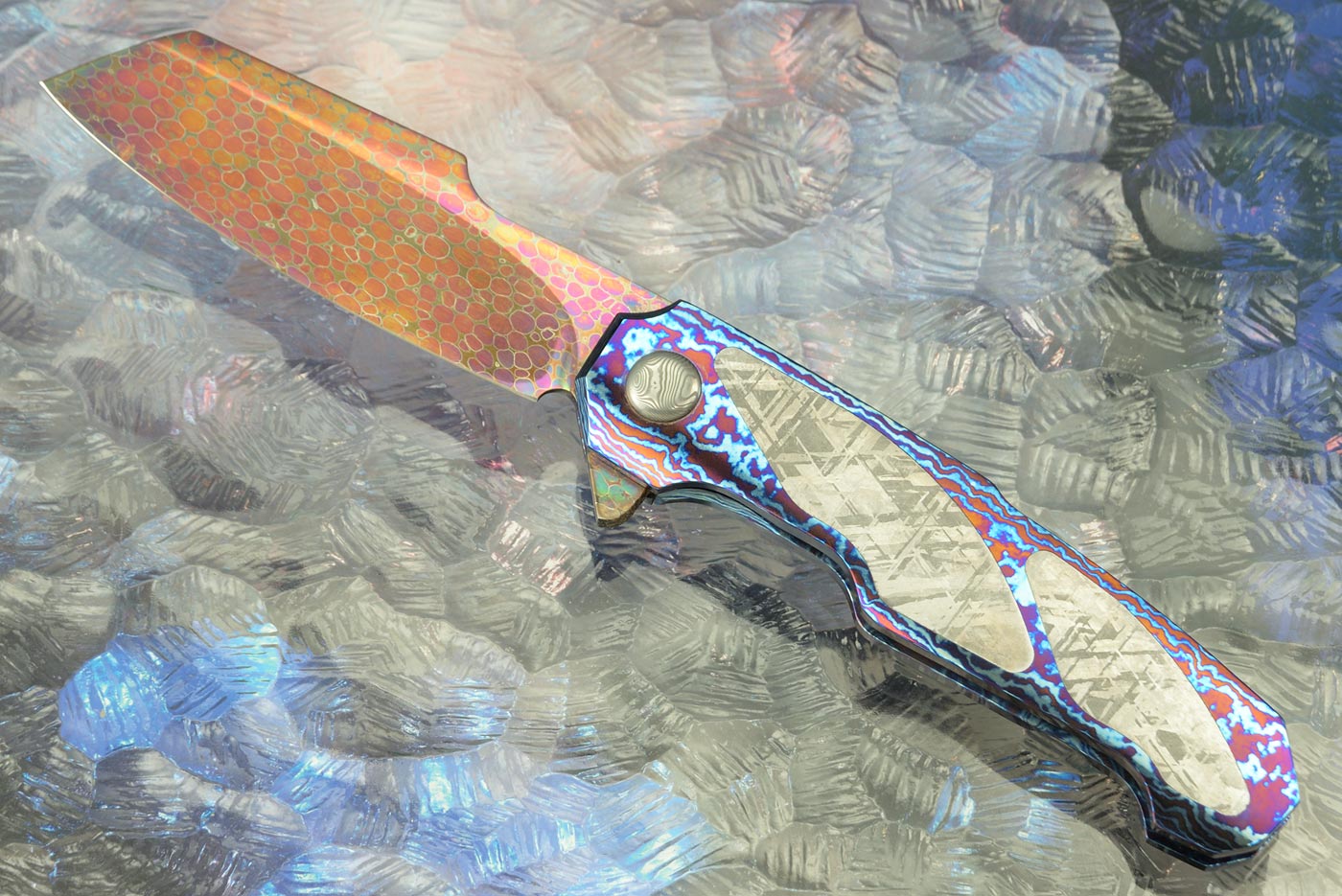 Boudicca Flipper with Dragonskin Damascus, Timascus, and Twin Pockets Meteorite (IKBS)