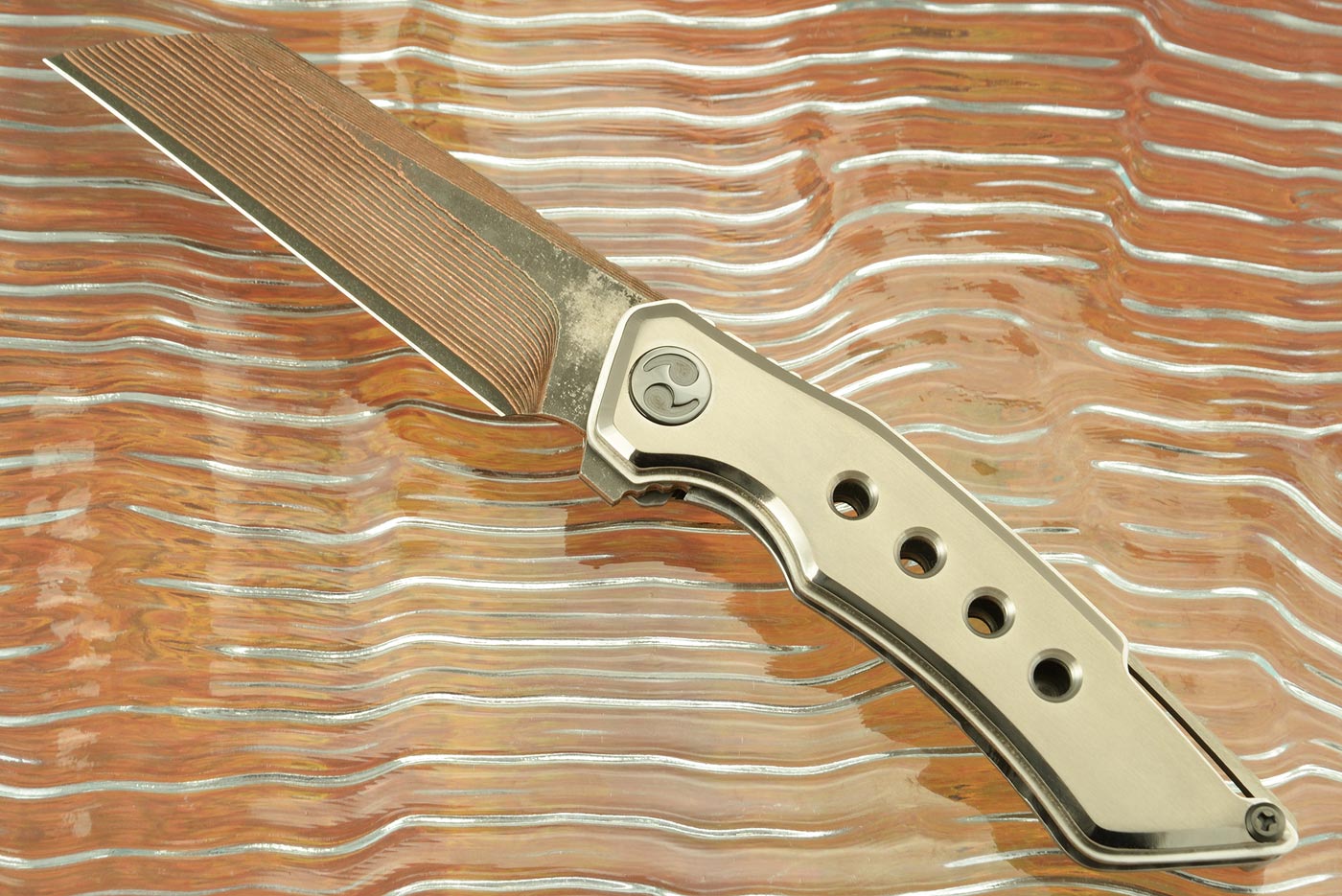 Ray Flipper with Copper Wash Damascus San Mai and Titanium