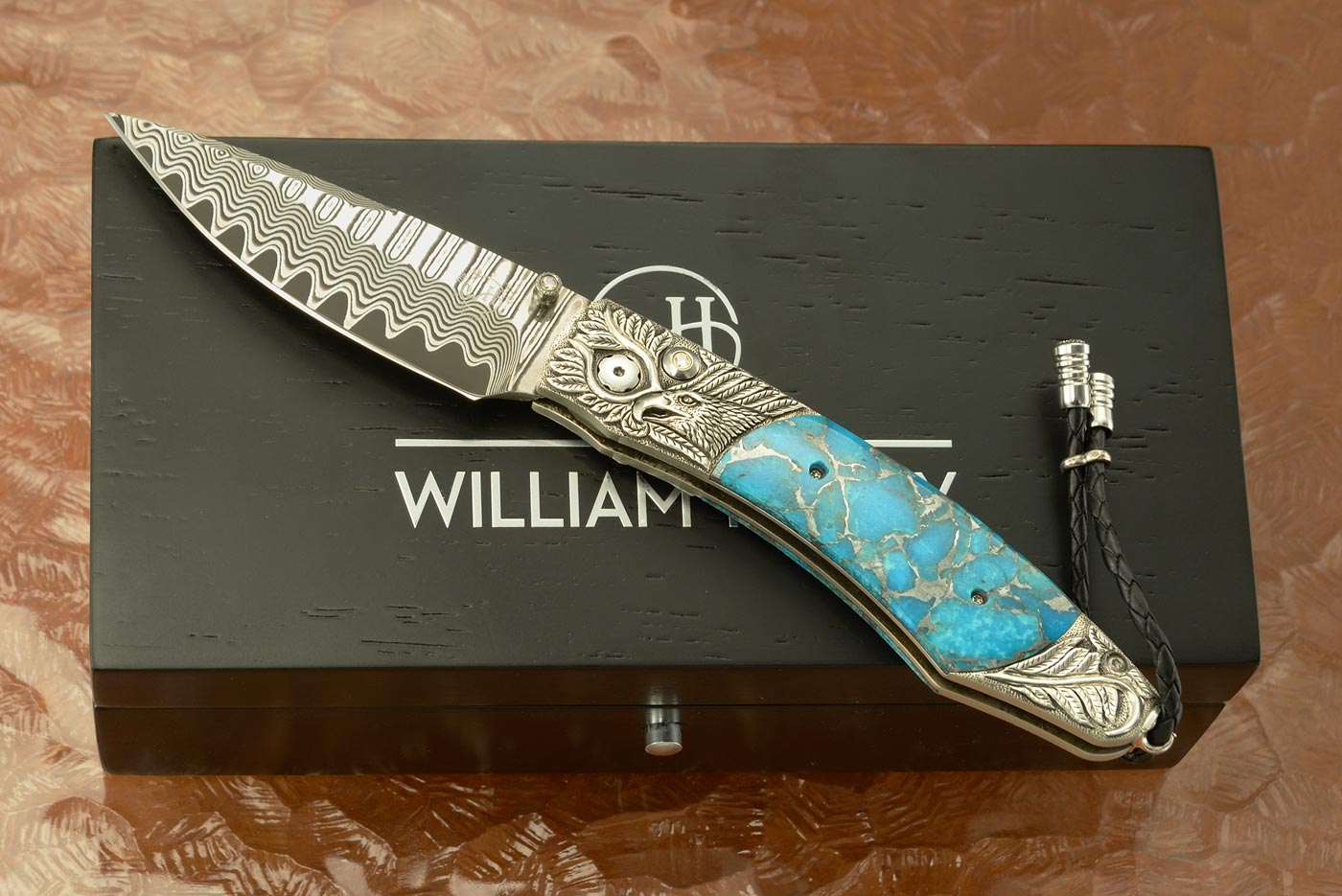 B12 - Soar - with Wave San Mai Damascus, Turquoise, and Carved Sterling Silver