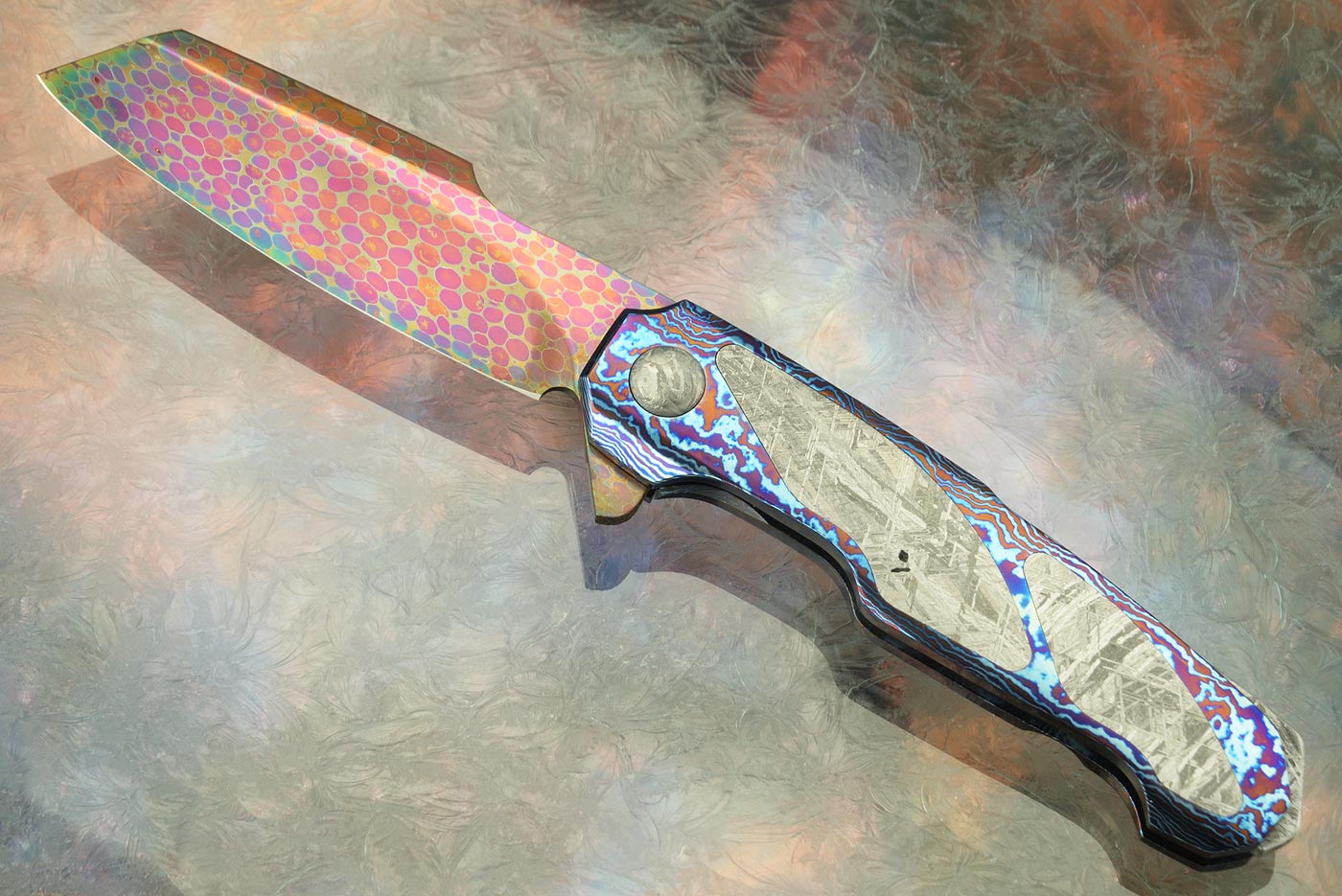 Boudicca Flipper with Dragonskin Damascus, Timascus, and Twin Pockets Meteorite (Ceramic IKBS)