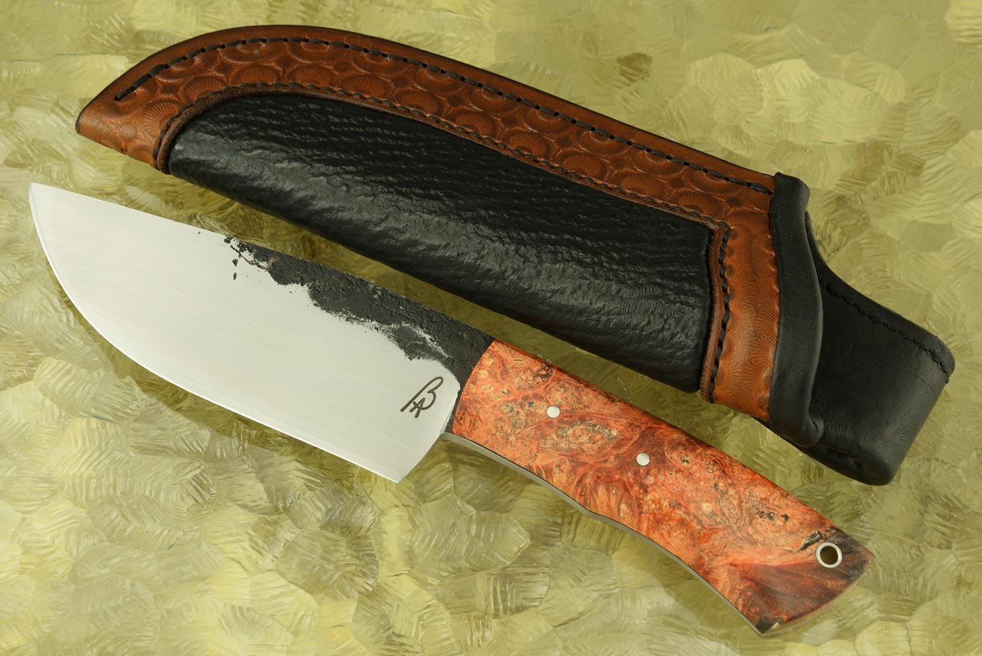 Forged Hunter/Camp Knife with Box Elder Burl