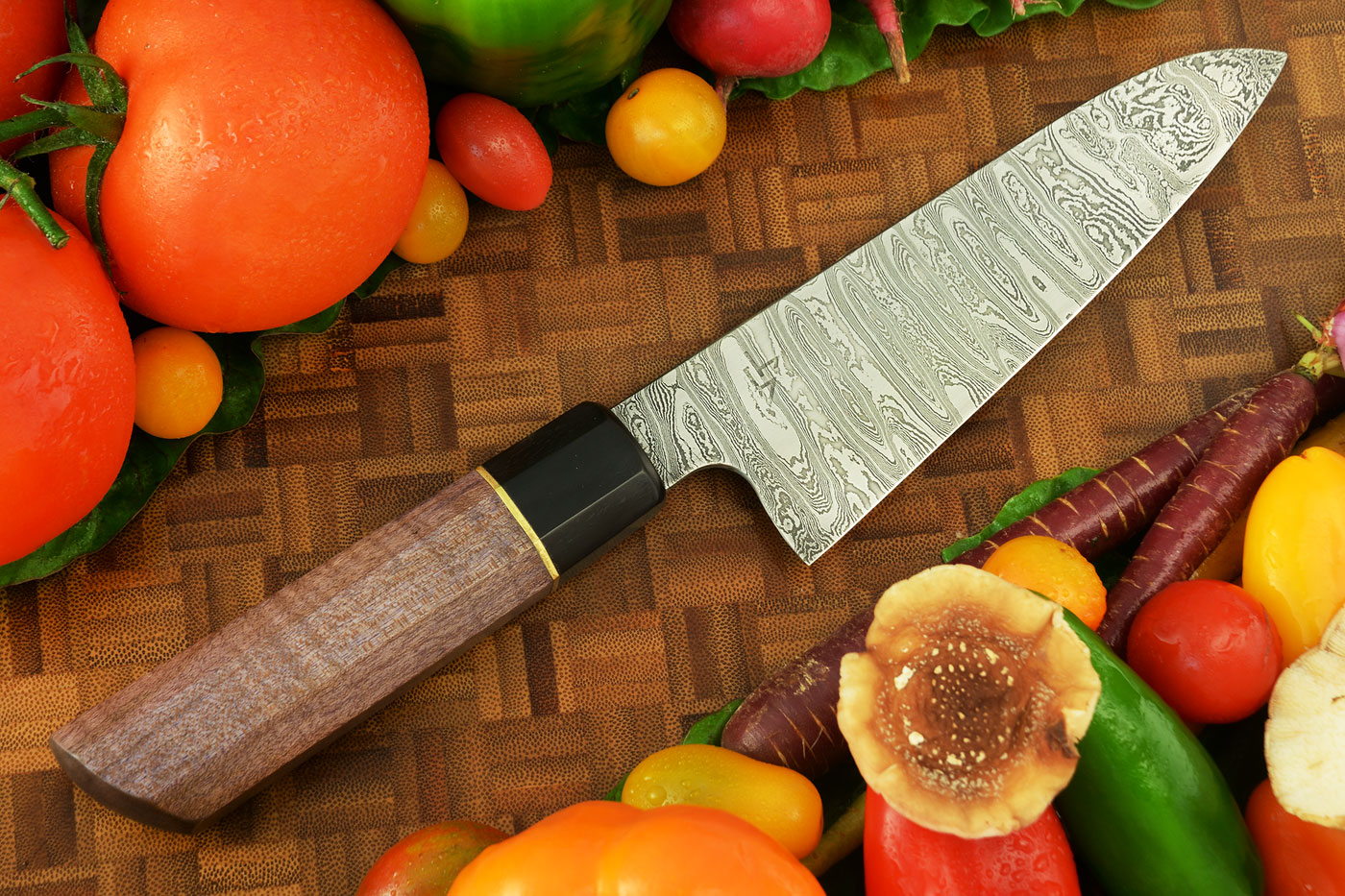 Damascus Chef's Knife (Gyuto) with Curly Maple - 6-1/2 in.