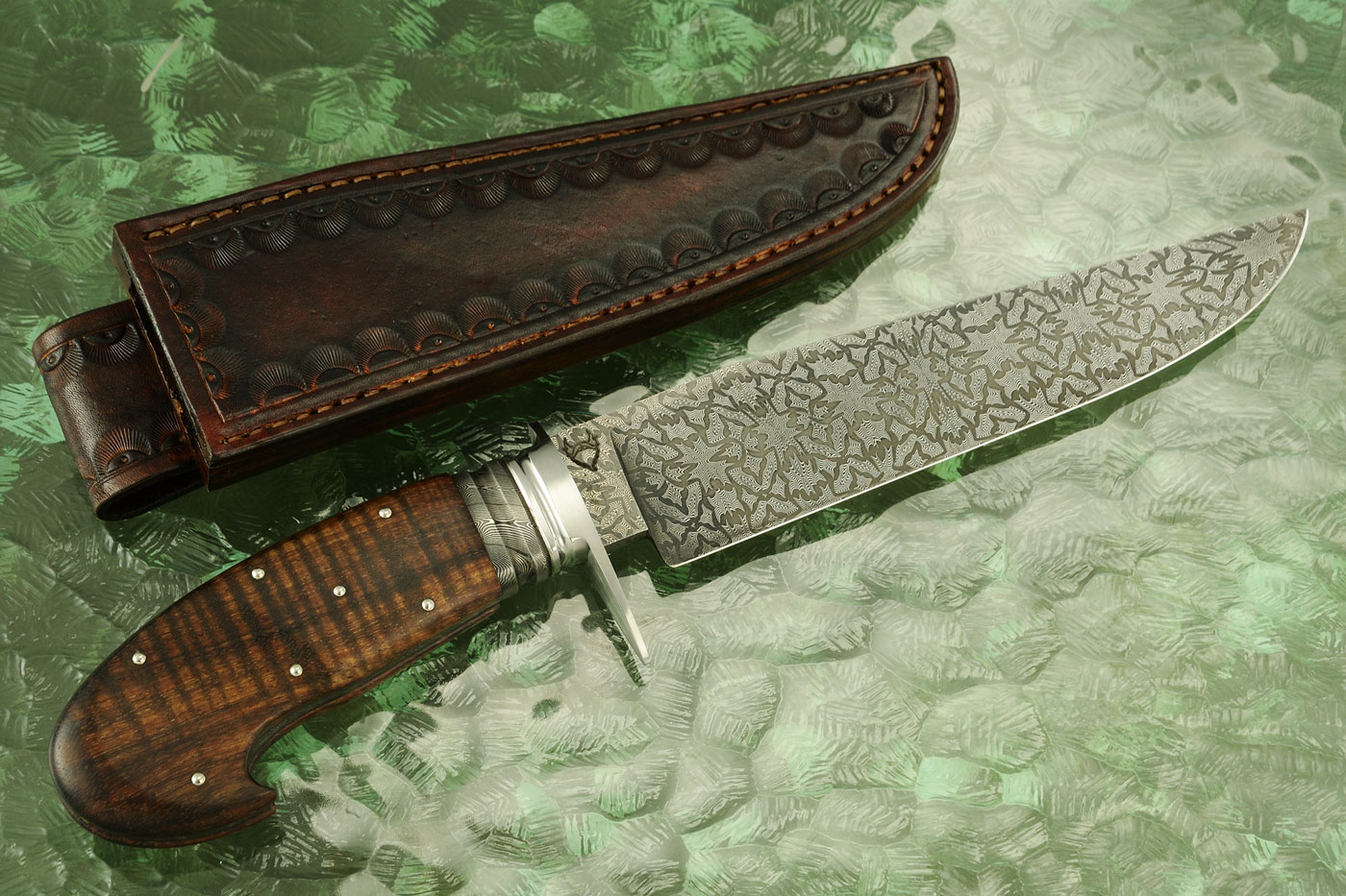 Mosaic Damascus Bowie with Curly Koa