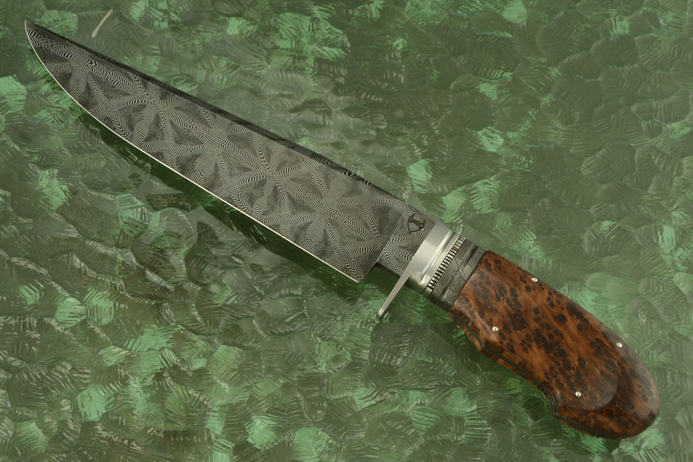 Mosaic Damascus Bowie with Redwood Burl