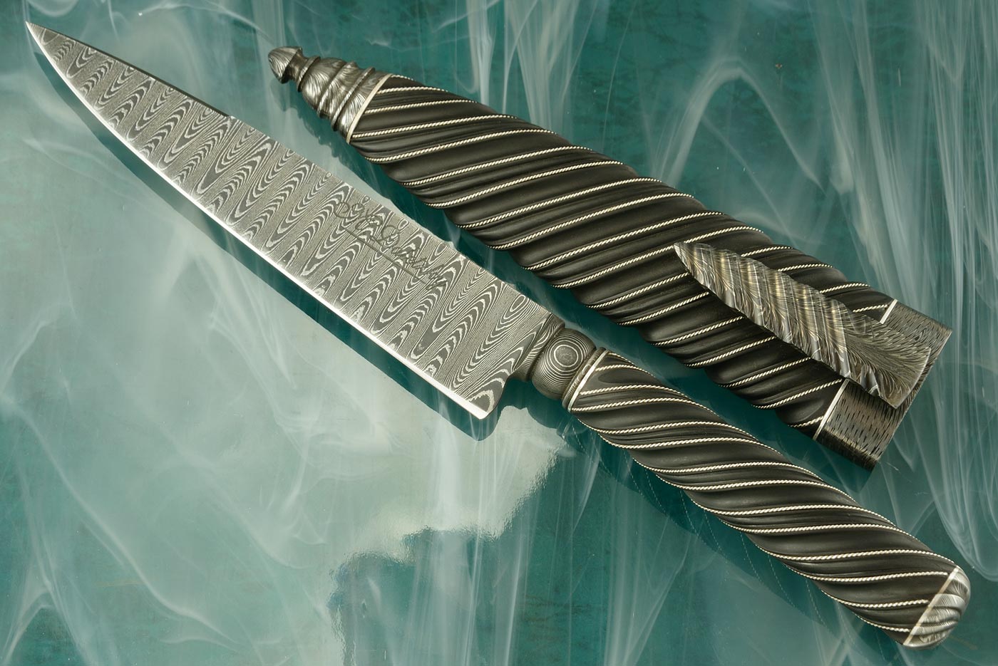 Integral Ladder Damascus Cuchillo Gaucho with Silver Wrapped Gabon Ebony<br><i>Best Art Knife,</i> Blade Show 2021</br>